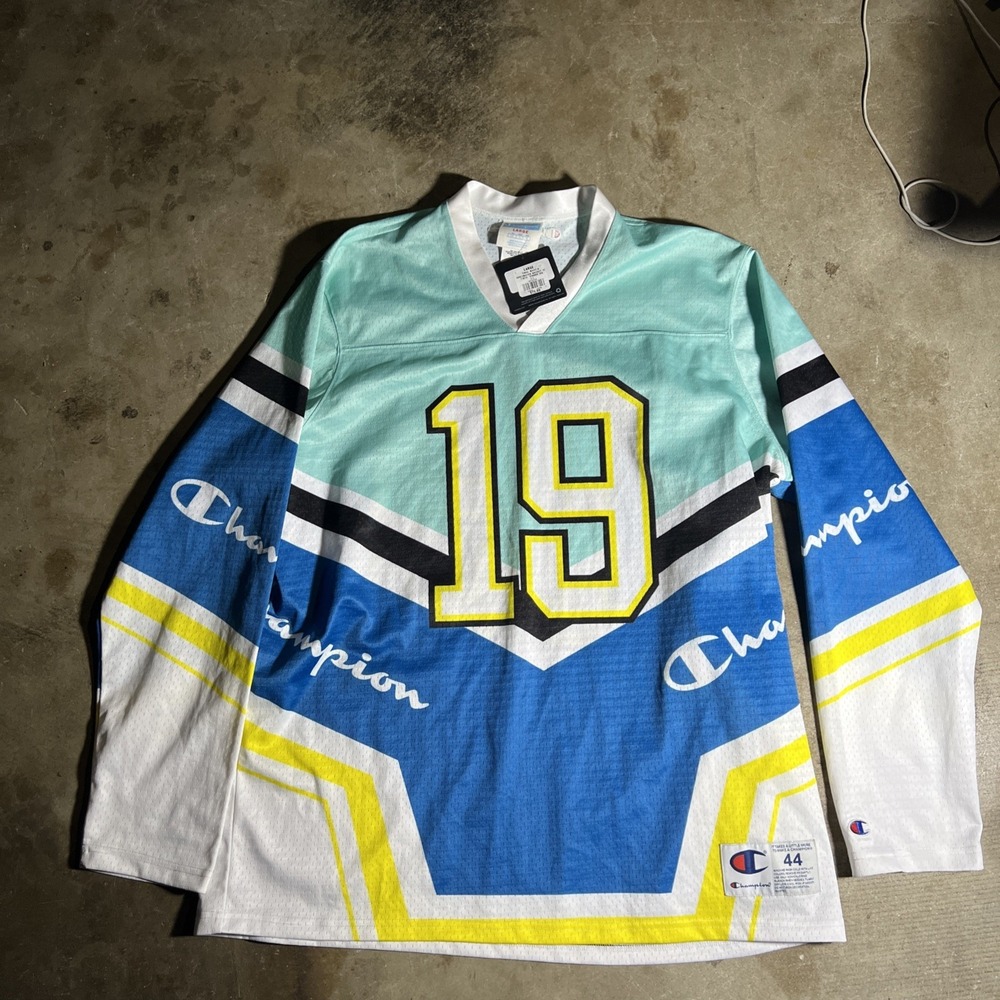 Champion Men's Large #19 TidalWave Hockey Jersey Blue White 90s Y2K Style Size L